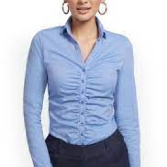 NWOT New York & Company Stretch White Ruched Button Shirt Size XS - Picture 7 of 7